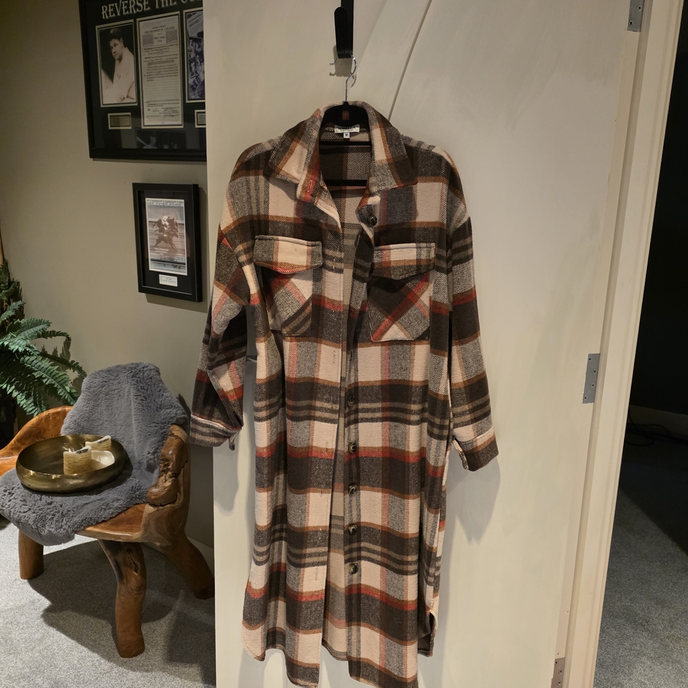 Sorella Plaid Long Shacket  - Brown & Cream Long Shacket
